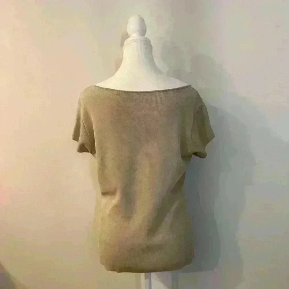 One on One | Vintage tan top with embroidered blue flowers | Size : Large - Picture 3 of 4